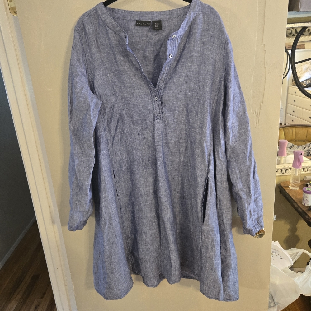 Tahari Linen Shirt Dress